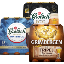 Grolsch kanon, weizen, weizen 0.0%, herfstbok, winterbok of Grimbergen